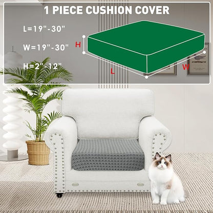 MAXIJIN Couch Cushion Covers for Sectional Sofa, Stretch Sofa Cushion Cover Washable Furniture Protector with Elastic Bottom & Non-Slip Strap for Pets Kids (1PC Seat Cover, Light Gray)