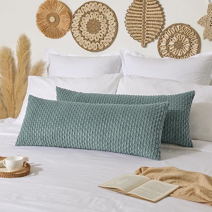 Kevin Textile 14x36 Inch Long Lumbar 1 Pack Boho Decorative Throw Pillow Cover Soft Striped Corduroy Rectangle Cushion Case Farmhouse Solid Color Accent for Living Room Couch Sofa Bed, Teal Green