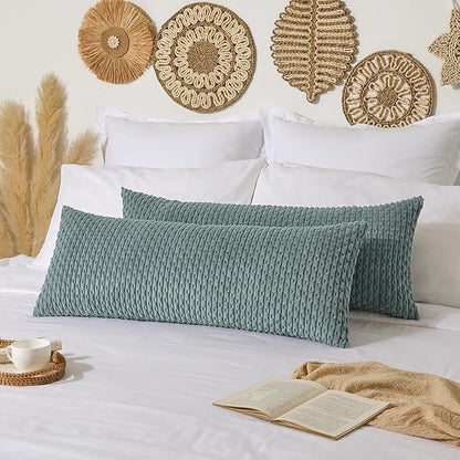 Kevin Textile 14x36 Inch Long Lumbar 1 Pack Boho Decorative Throw Pillow Cover Soft Striped Corduroy Rectangle Cushion Case Farmhouse Solid Color Accent for Living Room Couch Sofa Bed, Teal Green