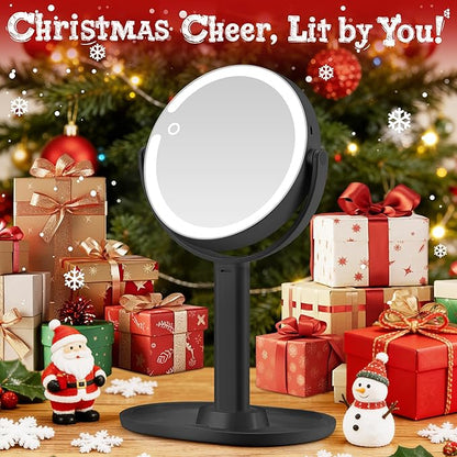 Makeup Mirror with Lights, Double Sided 1x/20x Magnifying Mirror with Light, Rechargeable 3 Color Lights and Adjustable Brightness, 360° Rotation Detachable Comes with Tweezer(Black)