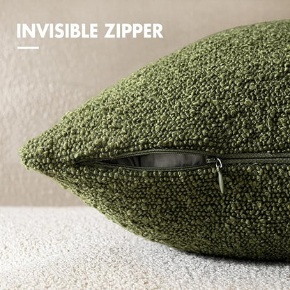 Woaboy Pack of 2 20x20 Inch Decorative Boucle Throw Pillow Covers Textured Square Pillowcaes Accent Solid Cozy Soft Cushion Covers Home Decor for Sofa Couch Living Room Home Decor,Olive Green
