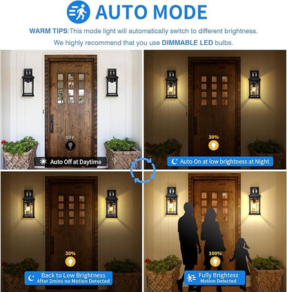 VIANIS Porch Lights Outdoor with Motion Sensor, Dusk to Dawn Outdoor Wall Lights Lantern, Anti-Rust Matte Black Outside Light Fixture Sconce for House, Patio, Garage, Waterproof