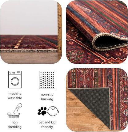 Keen Home Design 5x7 Rug - Machine Washable Area Rug with Non-Slip Backing, Ideal for Living Room, Dining Room, Bedroom - Vintage, Easy Clean, Durable, Low Pile Rug - (5' x 7')