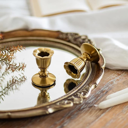 Vintage Candlestick Candle Holders Brass - Romadedi Taper Gold Candle Stick Victorian Style for Table Centerpiece Wedding Reception Festive Christmas Mantel Decoration or Home Decor Set of 12