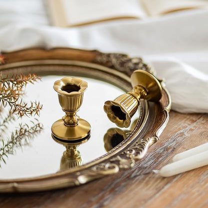 Vintage Candlestick Candle Holders Brass - Romadedi Taper Gold Candle Stick Victorian Style for Table Centerpiece Wedding Reception Festive Christmas Mantel Decoration or Home Decor Set of 6
