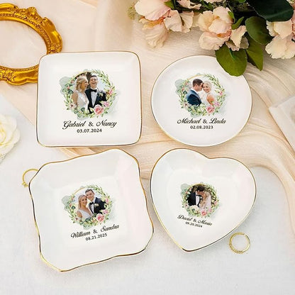 Personalized Photo Wedding Ring Dish Gifts for Couples, Married Jewelry Tray Ring Holder, Wedding Gifts for Women Newlywed Future Bride To be, Engaged Gift for Mr Mrs Wife Husband Him Her