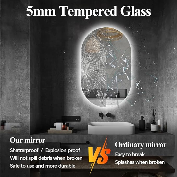 Niccy Oval LED Bathroom Vanity Mirror, 36x22inch Frameless Backlit Mirror with Light, Smart Anti-Fog Waterproof Mirror with Memory Function Dimmable Lighted Mirror