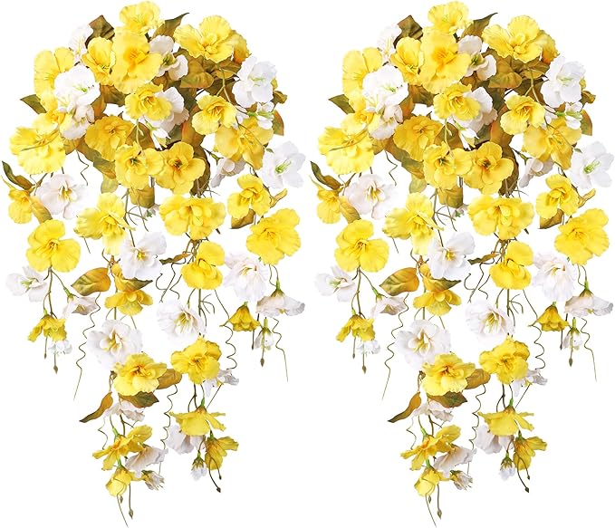 HyeFlora Hibiscus Fall Flowers Artificial Hanging Flowers Plants for Outdoors Autumn Decoration, 2pcs Silk Hibiscus Vines Realistic UV Resistant Faux Flowers for Outside Planters Yard Garden Home, Mix
