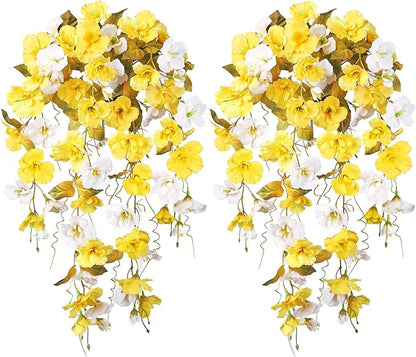 HyeFlora Hibiscus Fall Flowers Artificial Hanging Flowers Plants for Outdoors Autumn Decoration, 2pcs Silk Hibiscus Vines Realistic UV Resistant Faux Flowers for Outside Planters Yard Garden Home, Mix