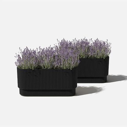 Veradek Demi Series Long Planter for Porch, Patio, Backyard | Durable Plastic-Stone Composite Material | Modern Décor for Shrubs, Flowers