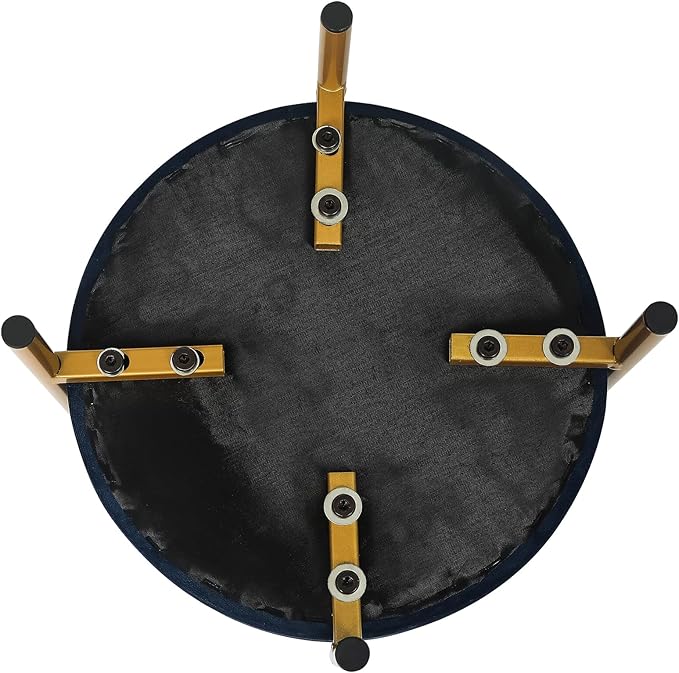 Adeco Upholstered Tufted Round Storage Ottomans, Navy Modern Velvet Footstool with Storage Space and Gold Metal Legs for Couch, Living Room, Bedroom, Entryway