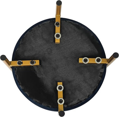 Adeco Upholstered Tufted Round Storage Ottomans, Navy Modern Velvet Footstool with Storage Space and Gold Metal Legs for Couch, Living Room, Bedroom, Entryway