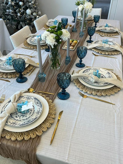 13.8" Round Corn Husk Placemats Set of 4 | Boho Rattan Woven Table Mats | Farmhouse Spring Plate Chargers Like Water Hyacinth, Seagrass for Wedding, Party, Christmas, Events