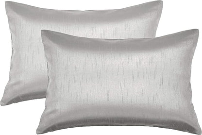 Aiking Home 12x18 Inches Faux Silk Rectangular Throw Pillow Cover, Zipper Closure, Silver (Set of 2)