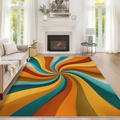5x8 Retro Spiral Rugs for Bedroom Decor, Washable Groovy 70s 60s Swiral Pattern Area Rug, Living Room Home Decoration, Non Slip Soft Thin, Abstract Art Decor Carpet PF-P 56