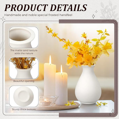 Tioncy 15 Pack White Ceramic Bud Vases Bulk Christmas Decoration 3.9 Inch Boho Small Flower Ceramic Vases for Centerpieces for Dry Flowers Pampas Garss Home Wedding Table Decor(Classic)