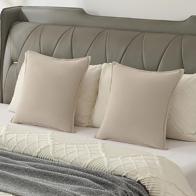 FUTEI Beige Chenille Throw Pillow Covers 12x20 Inch Set of 2,Edges Double-Stitched Lumbar Pillow Cases,Modern Home Decor for Couch Living Room