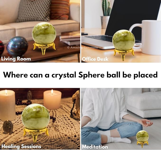 Amazing Gemstone Serpentine Crystal Ball with Stand - 1.5 Inches Crystal Sphere Meditation Balls for Witchcraft and Decorative Balls
