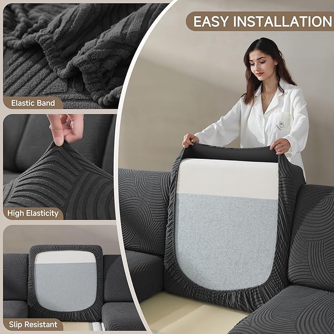 Couch Cushion Covers for Sectional and L Shaped Sofa, Stretch Soft Sofa Covers Washable Wear Resistant Slipcovers Furniture Protector Pet-Friendly (1PC Armrest Cover, Dark Gray)