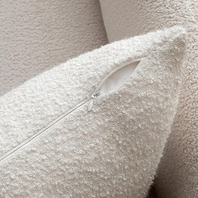 MIULEE Boucle Throw Pillow Covers 18x18 Inch Set of 2 White Faux Leather Textured Decorative Pillow Cases Boho Farmhouse Accents Cushion Covers for Couch Bed Livingroom Home Decor