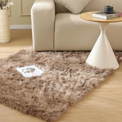Beige Furry Washable Faux Sheepskin Fur Rug for Living Room Bedroom Fluffy Area Rug 4x6 Rectangle Rug Nursery Decor