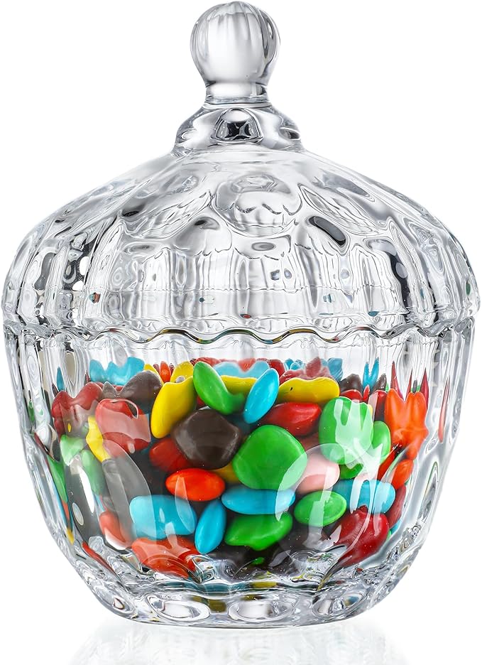 kanpura 11.5 oz Clear Glass Candy Dish with Lid Small Candy Jars with lid Glass Jar for Office Desk Wedding Party Buffet Christmas Decor