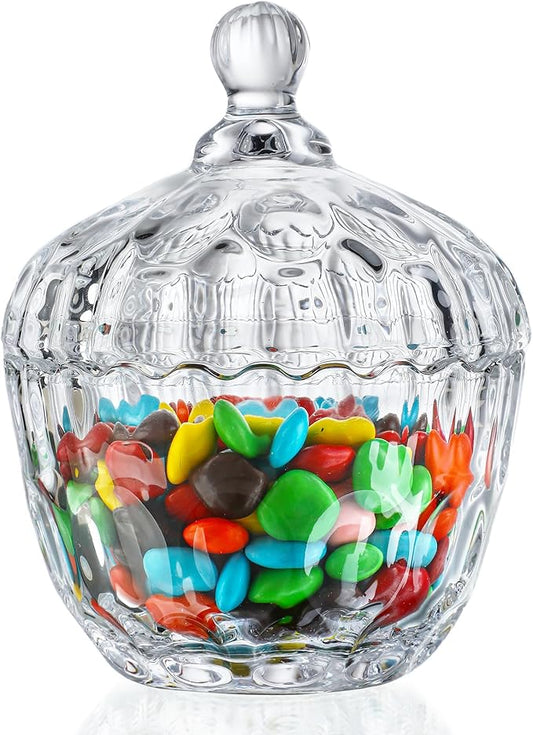 kanpura 11.5 oz Clear Glass Candy Dish with Lid Small Candy Jars with lid Glass Jar for Office Desk Wedding Party Buffet Christmas Decor