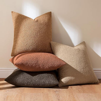 MIULEE Pack of 4 Decorative Textured Boucle Throw Pillow Covers 20x20 Inch Rustic Accent Solid Pillow Cases Soft Couch Cushion Covers for Modern Farmhouse Boho Chair Sofa Bed Livingroom Home Decor