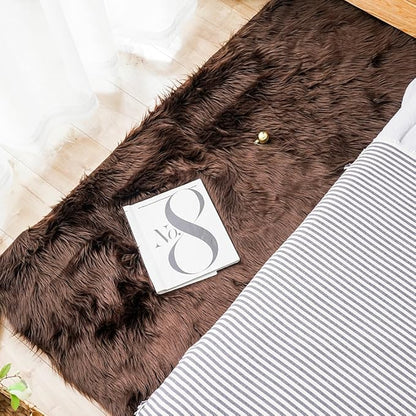 Carvapet Luxury Soft Faux Sheepskin Fur Area Rugs for Bedside Floor Mat Plush Sofa Cover Seat Pad for Bedroom, 2.3ft x 5ft,Brown
