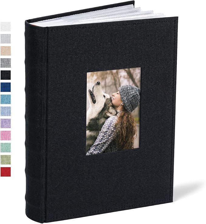 Vienrose Photo Album 4x6 300 Photos Linen Frame Cover with Memo Areas Photobook Large Capacity Slip-in Pictures Book for Wedding Baby Vacation, Black