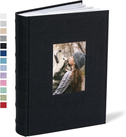 Vienrose Photo Album 4x6 300 Photos Linen Frame Cover with Memo Areas Photobook Large Capacity Slip-in Pictures Book for Wedding Baby Vacation, Black
