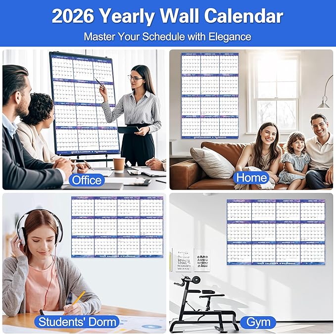 24" x 36" 2026 Wall Calendar Dry Erase - Large Starry Sky Calendar Wet & Dry Erasable Laminated 12 Month Annual Yearly Planner, Reversible, Horizontal/Vertical (2026 Wall Calendar)