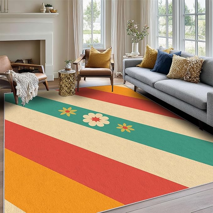 Mid Century Small Rug 2x3 Retro Abstract Geometric Pattern, Washable Entryway Bedroom Kitchen Doormat, Mid Century Decor for Home, Soft Non Slip Indoor Door Mat, Low Pile Design & G880