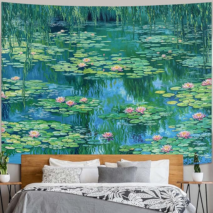 kampdream Landscape Tapestry, Scenery Art Wall Tapestries, Nature Wall Decor for Bedroom Living Room Backdrop Impressionist Pond Lotus 36×48 inches
