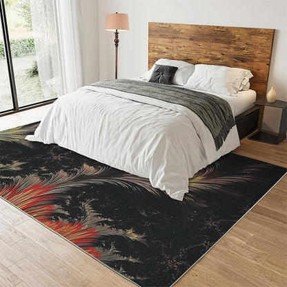 Chinese Classical Aesthetics Golden Phoenix Feather Area Rug, Colorful Stylish Texture Print Large Rugs, Machine Washable Breathable Durable Carpet for Front Entrance Floor Decor,3 x 4ft