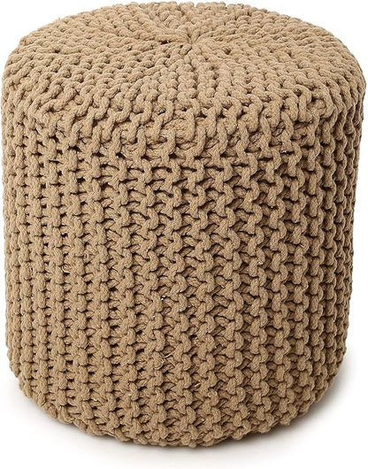 REDEARTH · Cylindrical Hand Knitted Pouf - Foot Stool Ottoman - Cord Boho Pouffe - Cotton Round Poof for Home Decor - Living Room - Nursery - Bedroom - Patio (16" x 16" x 16") - Beige, Set of 2