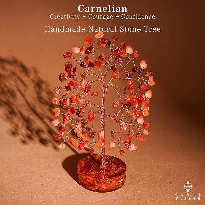 Crystal Tree for Home and Office Decor, Carnelian Chakra Healing Stones Handmade Feng Shui Bonsai Tree of Life for Positive Energy, Money, Good Luck, Christmas Decor, Birthday Gifts for Women, Mom