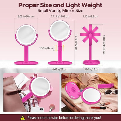 Makeup Mirror with Lights, 30X Magnifying & Height Adjustable, Lighted Magnifying Mirror with 3 Light Modes and Stepless Dimming, Vanity Mirrors for Bathroom, Birthday Gift for Women, Hotpink