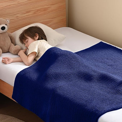 Guohaoi Knitted Weighted Blanket Kids (Blue 40"x60" 10lbs) No Beads Cooling Heavy Blanket, Home Decor Breathable Chunky Knit Throw Blanket for All-Season Use