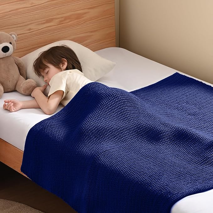 Guohaoi Knitted Weighted Blanket Kids (Blue 50"x60" 5lbs) No Beads Cooling Heavy Blanket, Home Decor Breathable Chunky Knit Throw Blanket for All-Season Use