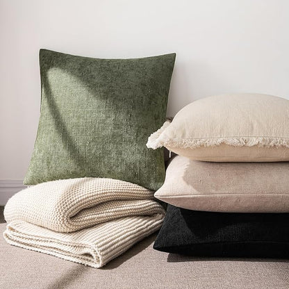 MIULEE Pack of 2 Decorative Throw Pillow Covers Soft Chenille Throw Pillows Solid Textured Cushion Covers for Spring Couch Sofa Bedroom Living Room 20x20 Inch, Sage Geen