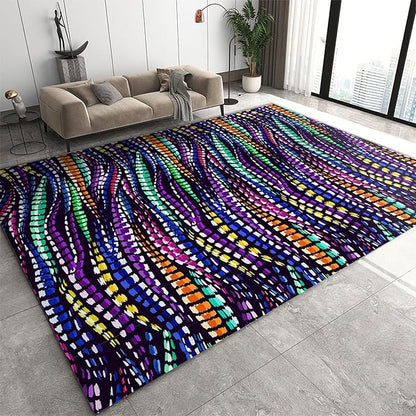 Trippy Creative Colorful Geometric Lines Area Rug, Modern Creative Bohemian Style Print Large Carpet, Machine Washable Breathable Durable Carpet for Front Entrance Floor Living Room Decor,5 x 7ft