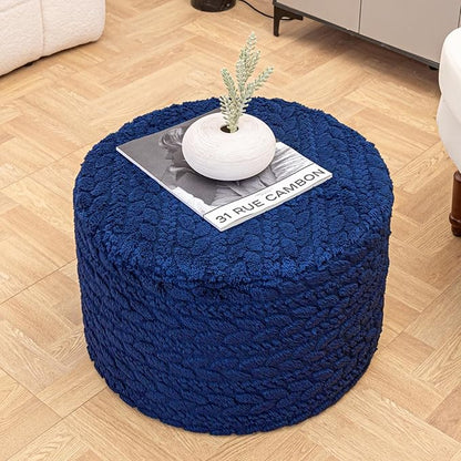 Round Pouf Ottoman 20 x 20 x 14 Inches Boho Poof Home Decor Floor Pouffe Ottoman Foot Rest for Couch Sofa Bean Bag Chairs Living Room Bedroom (Dark Blue)