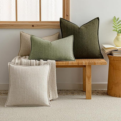 a moment Linen Pillow Covers Set of 2,Boho Farmhouse Throw Pillowcases Neutral Textured Decorative Covers for Couch Sofa,Soft Linen Blend Accent Case Cushion Home Decor 18"x18"Seeding Green