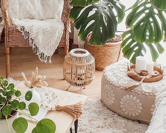 Mandala Life ART Bohemian Pouf Ottoman Cover 24x8- Luxury, Artisan Room Décor Pouffe for Meditation, Yoga, and Boho Chic Seating Area Stool Floor Pillow Case – Accent Your Living Room, Bedroom