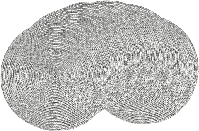 AHHFSMEI Round Braided Placemats 15 Inch Round Table Mats for Dining Tables Natural Woven Heat Resistant Place mats Set of 6 (Grey B)