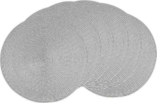 AHHFSMEI Round Braided Placemats 15 Inch Round Table Mats for Dining Tables Natural Woven Heat Resistant Place mats Set of 6 (Grey B)