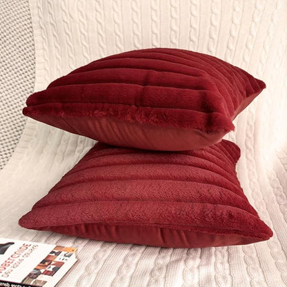 2 Pack 18x18 Pillow Cover Velvet Pillow Covers, Faux Fur Square Throw Pillow Covers for Living Room Decorations Throw Pillow Case, Throw Pillow Cover Cushion Cover for Sofa Bedroom Car, Burgundy Red