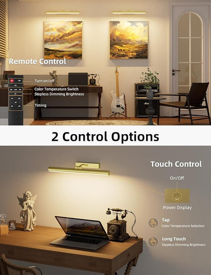 VOLISUN 16 inch Picture Lights for Wall, Rechargable Picture Light Battery Operated, 3 Color Temperatures Cordless Picture Light with Remote, Art Light for Paintings, Gallery, Portrait, 1 Pack (Gold)