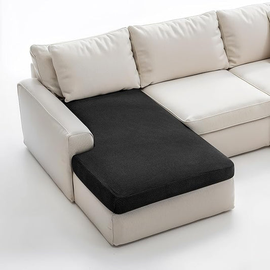 CHUN YI Stretch Sectional Couch Covers 1 Piece Chaise Lounge Slipcover L Shape Separate Cushion, Chaise Couch Cover for Both Left/Right Sectional Couch (Chaise Cover, Black)